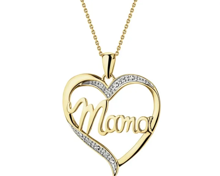 Zawieszka z żółtego złota z diamentami - mama, serce - 0,01 ct - próba 375