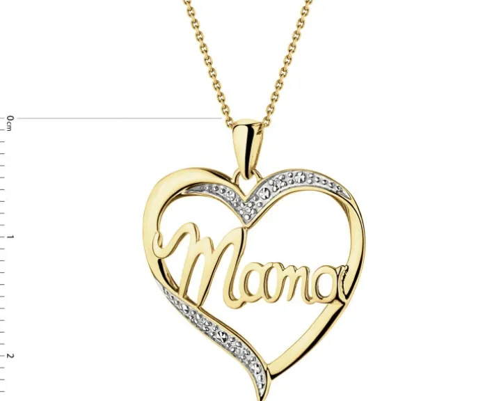 Zawieszka z żółtego złota z diamentami - mama, serce - 0,01 ct - próba 375
