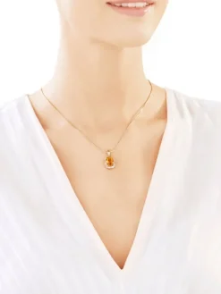 Zawieszka z żółtego złota z diamentami i cytrynem - próba 585