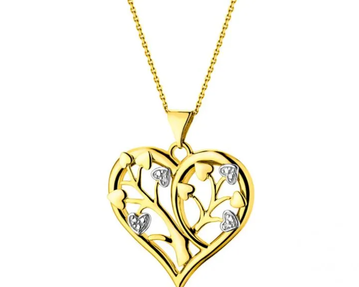 Zawieszka z żółtego złota z diamentami - serce - 0,01 ct - próba 585