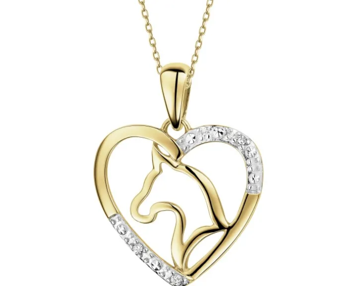 Zawieszka z żółtego złota z diamentami - serce, koń - 0,01 ct - próba 585