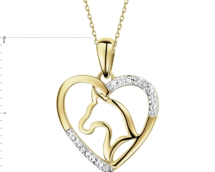 Zawieszka z żółtego złota z diamentami - serce, koń - 0,01 ct - próba 585