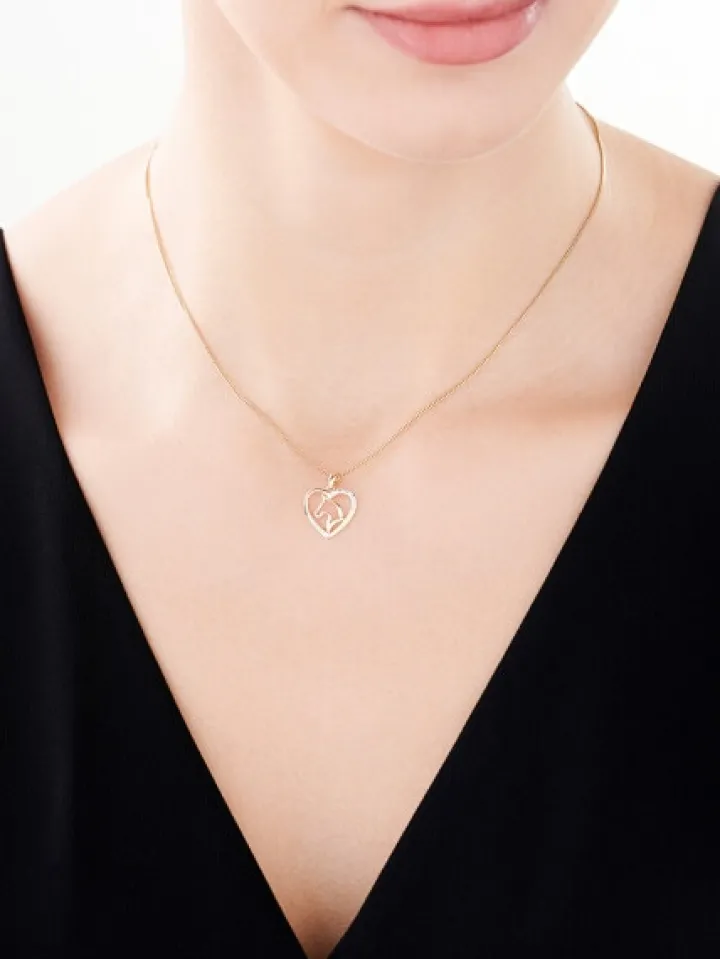 Zawieszka z żółtego złota z diamentami - serce, koń - 0,01 ct - próba 585