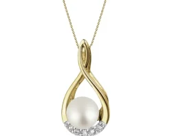 Zawieszka z żółtego złota z diamentami i perłą - próba 585