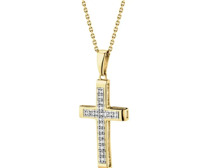 Zawieszka z żółtego złota z diamentami - krzyż - 0,05 ct - próba 375