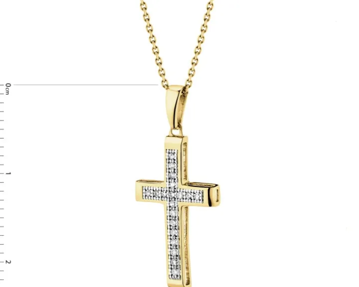 Zawieszka z żółtego złota z diamentami - krzyż - 0,05 ct - próba 375