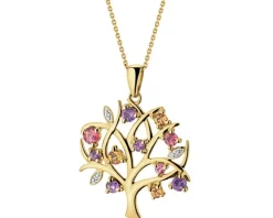 Zawieszka z żółtego złota z diamentami i kamieniami ozdobnymi - drzewko - próba 375