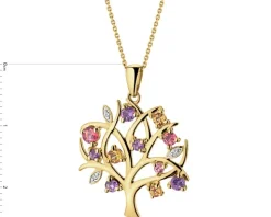Zawieszka z żółtego złota z diamentami i kamieniami ozdobnymi - drzewko - próba 375