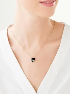 Zawieszka z żółtego złota z diamentami i onyksem - serce - próba 585