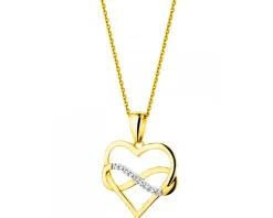 Zawieszka z żółtego złota z diamentami - serce, nieskończoność - 0,01 ct - próba 375