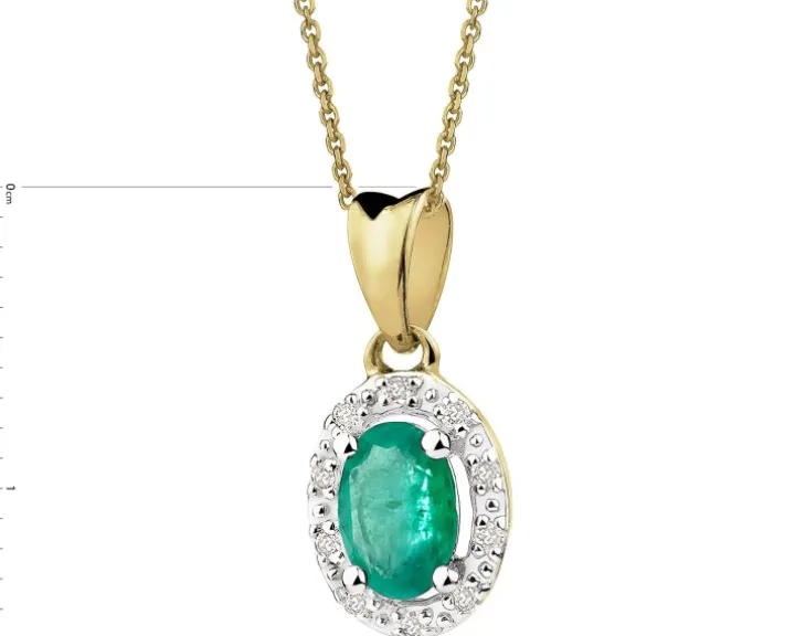 Zawieszka z żółtego złota z diamentami i szmaragdem - próba 585