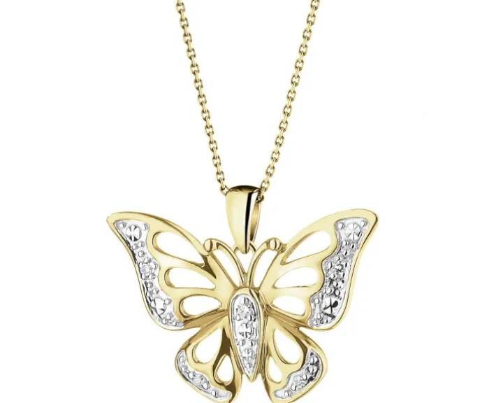 Zawieszka z żółtego złota z diamentami - motyl - 0,01 ct - próba 375