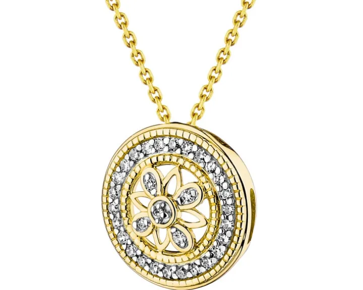 Zawieszka z żółtego złota z diamentami - rozeta - 0,07 ct - próba 585