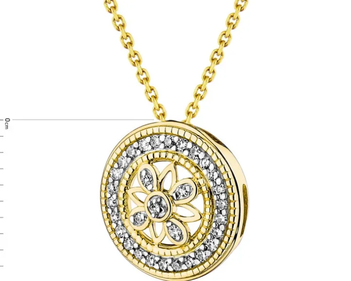 Zawieszka z żółtego złota z diamentami - rozeta - 0,07 ct - próba 585