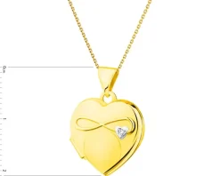 Zawieszka z żółtego złota z diamentem - puzderko - serce, nieskończoność - 0,005 ct - próba 375