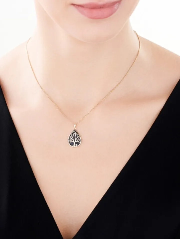 Zawieszka z żółtego złota z diamentami - drzewko - próba 585