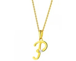 Zawieszka z żółtego złota z diamentem - litera P - 0,004 ct - próba 585