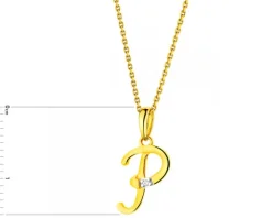Zawieszka z żółtego złota z diamentem - litera P - 0,004 ct - próba 585