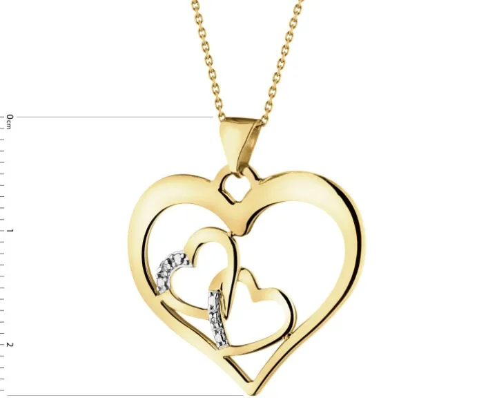 Zawieszka z żółtego złota z diamentami - serca - 0,01 ct - próba 375