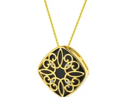 Zawieszka z żółtego złota z diamentami i onyksem - próba 585