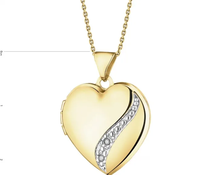 Zawieszka z żółtego złota z diamentami - puzderko - serce - 0,01 ct - próba 375