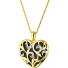 Zawieszka z żółtego złota z diamentami i onyksem - serce - próba 585
