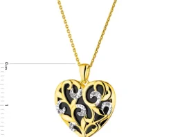 Zawieszka z żółtego złota z diamentami i onyksem - serce - próba 585