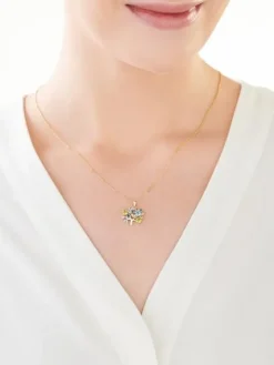 Zawieszka  z żółtego złota z diamentami, peridotami, topazami - drzewko - próba 585