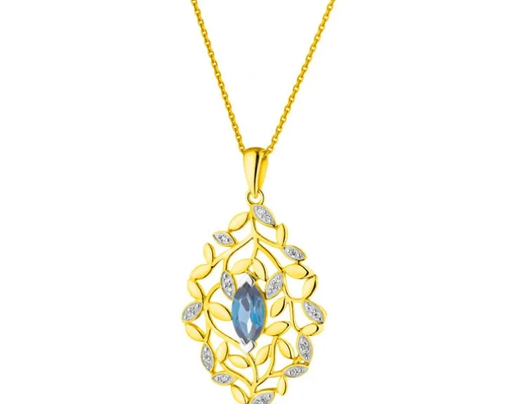 Zawieszka z żółtego złota z diamentami i topazem London Blue - próba 585