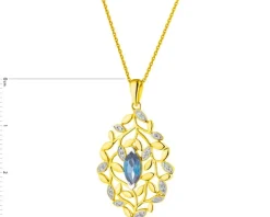 Zawieszka z żółtego złota z diamentami i topazem London Blue - próba 585
