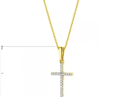 Zawieszka z żółtego złota z diamentami - krzyż - 0,05 ct - próba 585