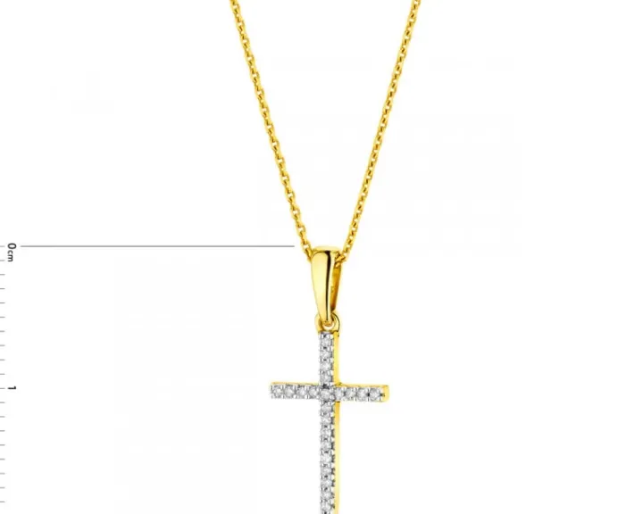 Zawieszka z żółtego złota z diamentami - krzyż - 0,05 ct - próba 585