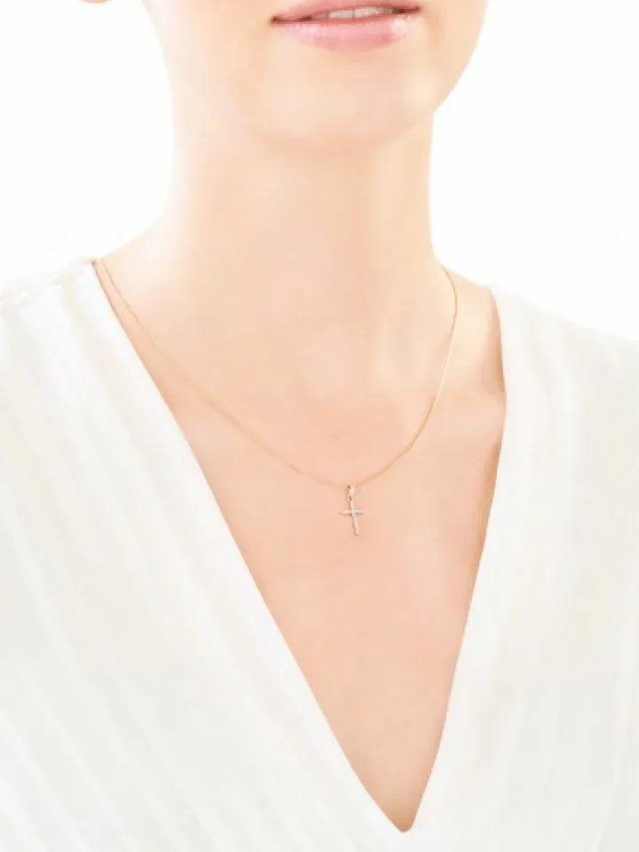 Zawieszka z żółtego złota z diamentami - krzyż - 0,05 ct - próba 585