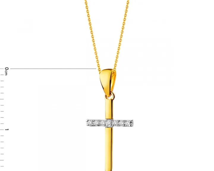 Zawieszka z żółtego złota z diamentami - krzyż - 0,02 ct - próba 375