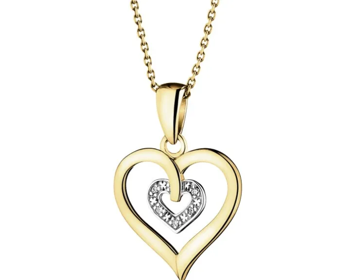 Zawieszka z żółtego złota z diamentami - serca - 0,01 ct - próba 375