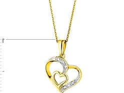 Zawieszka z żółtego złota z diamentami - serca - 0,005 ct - próba 585