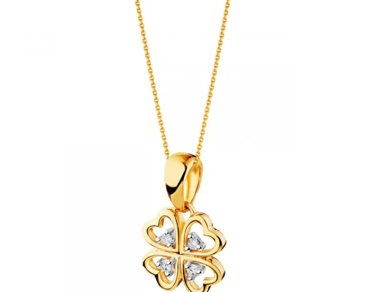 Zawieszka z żółtego złota z diamentami - koniczyna - 0,02 ct - próba 375