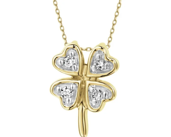 Zawieszka z żółtego złota z diamentami - koniczyny - 0,02 ct - próba 375