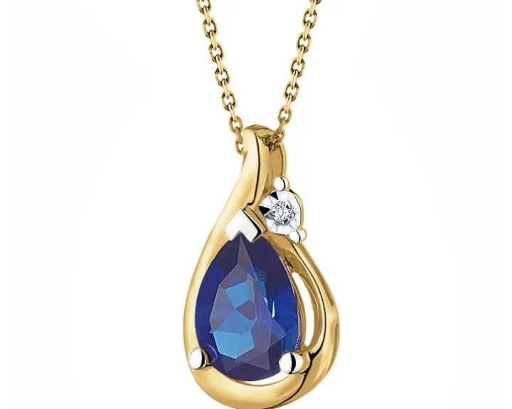 Zawieszka z żółtego złota z diamentem i szafirem syntetycznym - próba 375