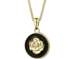 Zawieszka z żółtego złota z diamentem i emalią - kwiat - 0,004 ct - próba 375