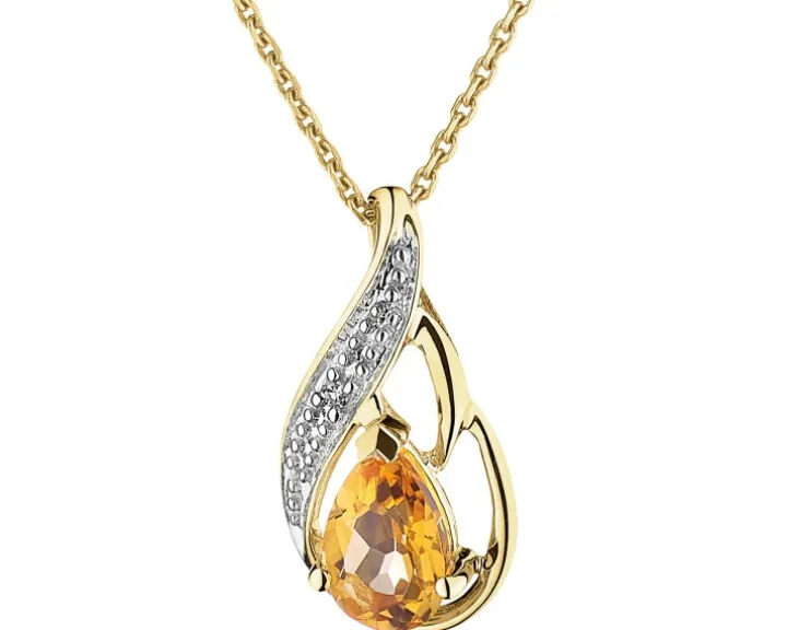 Zawieszka z żółtego złota z diamentem i cytrynem - próba 375