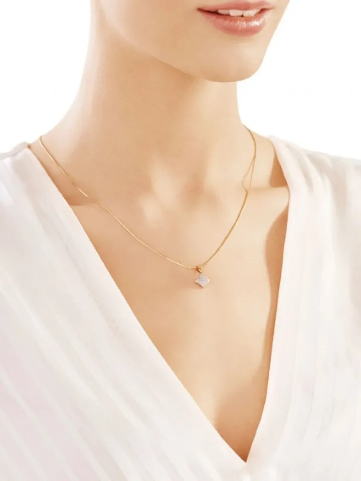 Zawieszka z żółtego złota z diamentami - kwadrat - 0,10 ct - próba 585