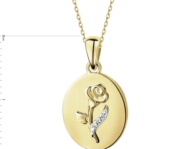 Zawieszka z żółtego złota z diamentami - róża - 0,006 ct - próba 585