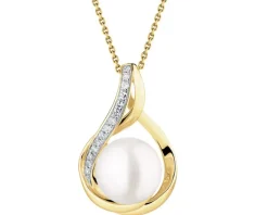 Zawieszka z żółtego złota z diamentami i perłą - próba 585