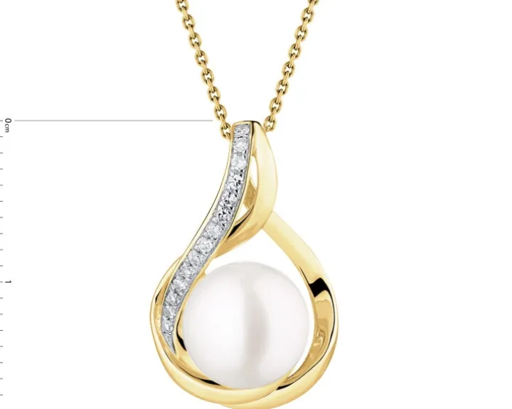Zawieszka z żółtego złota z diamentami i perłą - próba 585