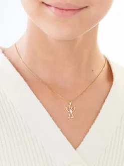 Zawieszka z żółtego złota z diamentem - aniołek, serce - 0,003 ct - próba 375