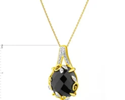 Zawieszka z żółtego złota z diamentami i onyksem - liść - próba 585