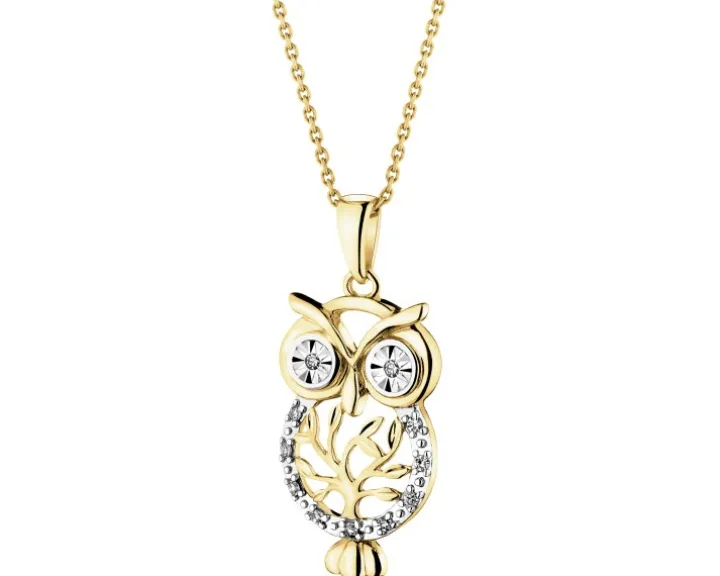 Zawieszka z żółtego złota z diamentami - sowa - 0,03 ct - próba 585