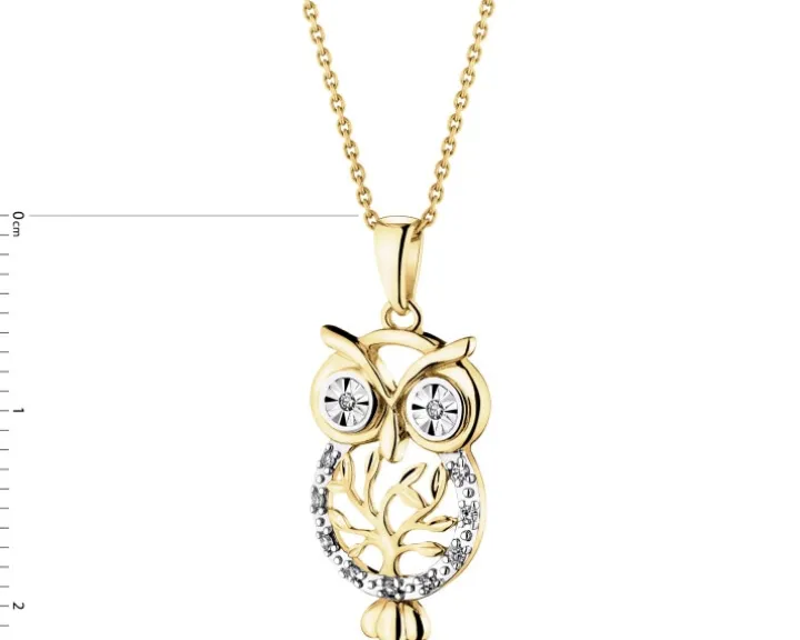 Zawieszka z żółtego złota z diamentami - sowa - 0,03 ct - próba 585