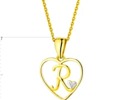 Zawieszka z żółtego złota z diamentem - litera R, serce - 0,005 ct - próba 375
